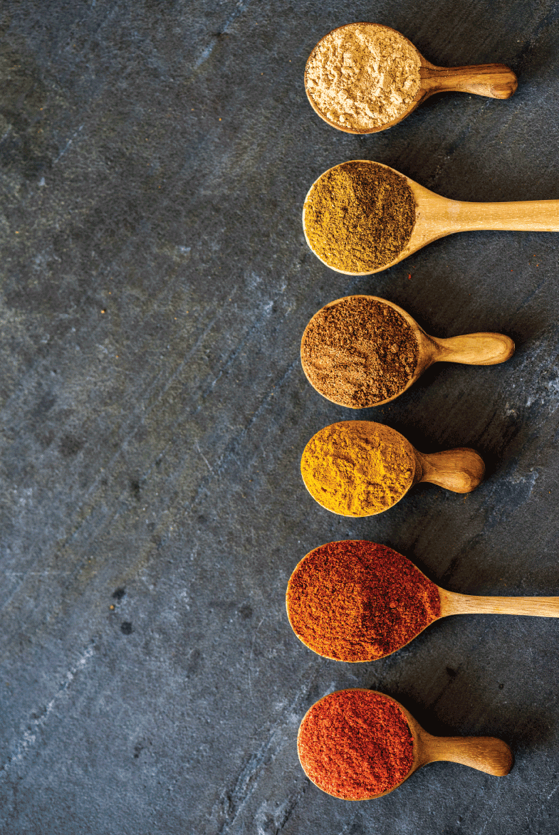 An assortment of spices and curry ingredients